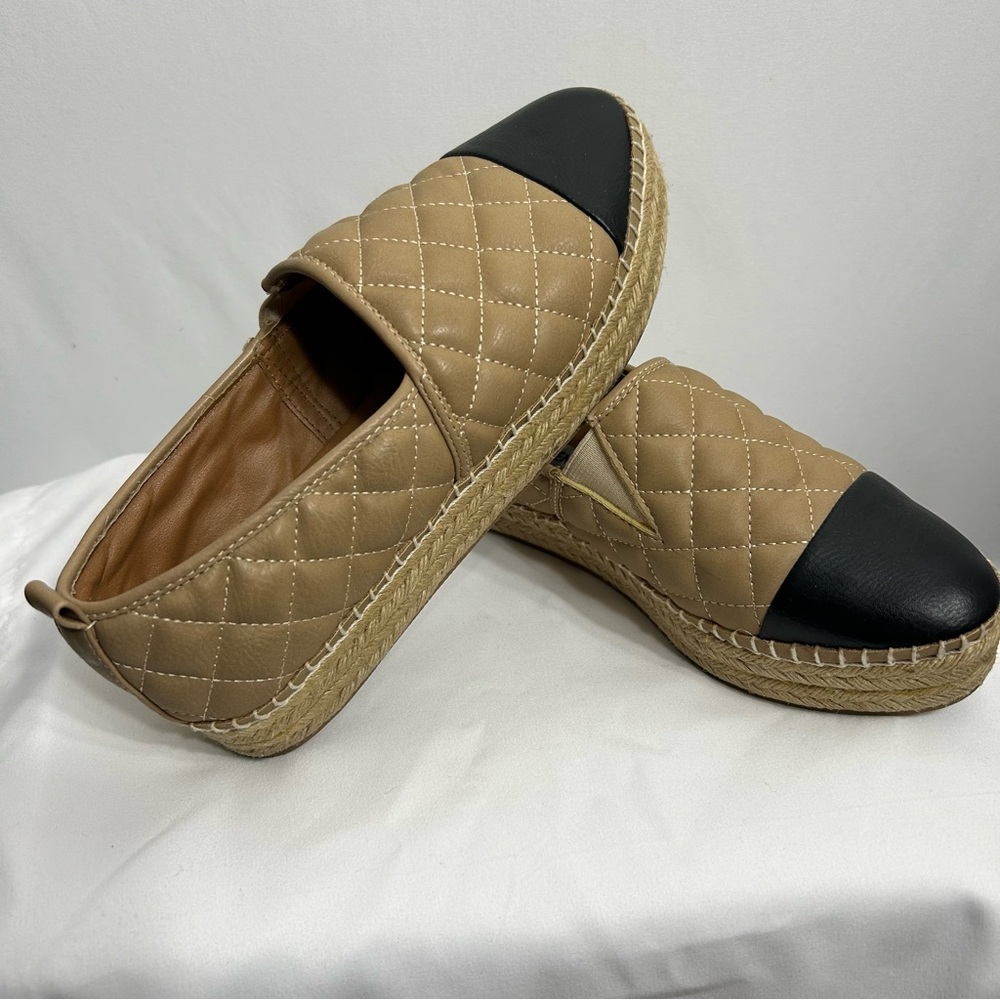 Steve Madden Palamo Quilted two tone Stitched Espadrille Natural Loafers Sz. 6.5